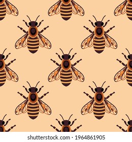 Honey bee seamless pattern. Background with bees. Vector background.
