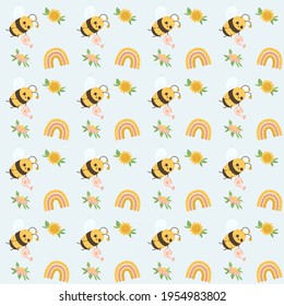 Honey bee seamless pattern. Cute design for kids digital paper, textile, wrapping paper, fabric