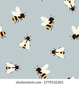 honey bee seamless pattern, nature, beekeeping and pollination background - vector illustration