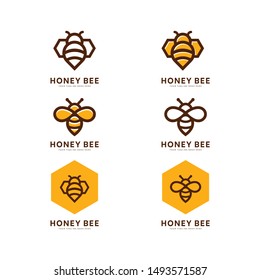 Honey bee set. Vector. Set of honey and bee labels for honey logo products. Isolated insect icon. Flying bee. Flat style vector illustration.