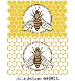 Honey bee set. Vector. Set of honey and bee labels for honey logo products. Isolated insect icon. Flying bee. Flat style vector illustration.