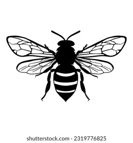 La silueta de Honey Bee aislada en un fondo blanco. Icono Vector