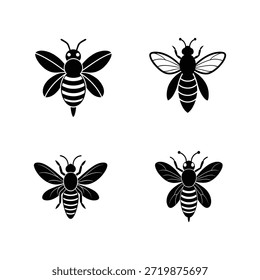 Honey Bee Silhouette Set - Elegant Bumblebee Vector Icons and Insect Graphic Illustrations