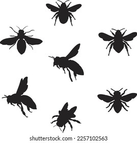 Honey Bee Silhouette Vector Art.
