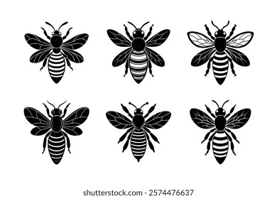 Honey bee silhouette vector set with white background