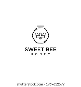 Honey bee simple line art modern logo, wasp symbol, mead vector illustration design.