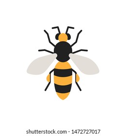 Honey Bee single flat icon. Wildlife simple sign in cartoon style. Insect pictogram symbol. Entomology closeup color vector illustration isolated on white. Graphic design element for card, print, logo