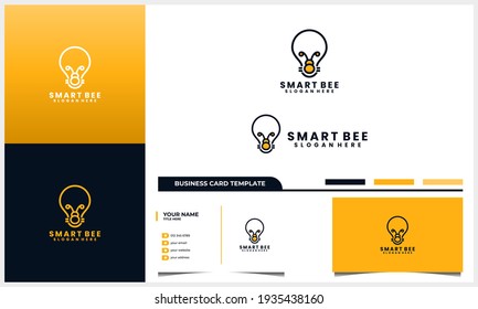 Honey bee with smart light bulb logo design concept and business card template