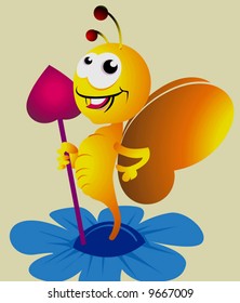 honey bee standing with love arrow 	