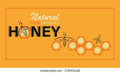 Honey, bee template. Poster, emblem, label, business card. Linear bee logo, honeycomb 