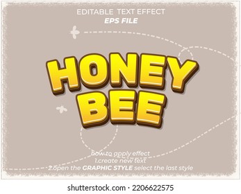 Honey Bee Text Effect, Font Editable, Typography, 3d Text. Vector Template