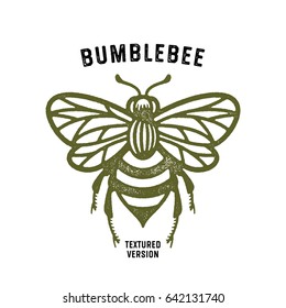 Honey Bee Textured Monochrome Vector Illustration. Vintage Bee Icon. 