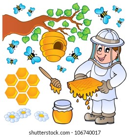 Honey bee theme collection - vector illustration.
