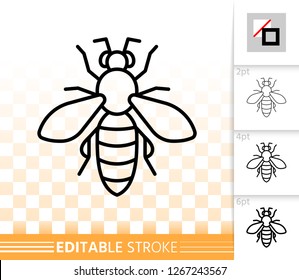 Honey Bee thin line icon. Outline sign of apiary. Apis linear pictogram with different stroke width. Bug simple vector symbol, transparent background. Biting insect editable stroke icon without fill