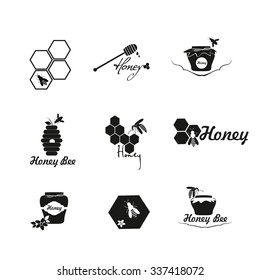 Honey bee vector icons set. Collection Honey logo, label, badge. Honey stamp. vector illustration.
