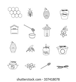Honey bee vector icons set. Honey linear icons. Honey bee outline. Honey thin outline signs. Line honey icons set. Honey bee isolated set.