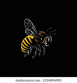 honey bee vector illustration vintage style, flying, wings, yellow, line art, logo, honey, outdoor