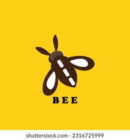 Honey bee vector isolated on yellow background