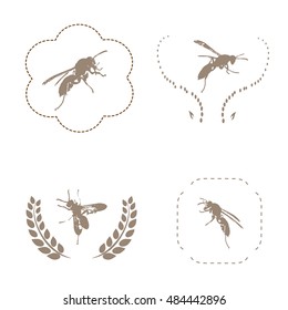 honey  bee vector labels, badges, emblems, logos set. emblem and organic farm label illustration.
