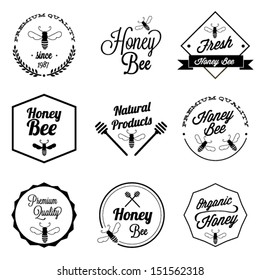 Honey bee vector labels  set