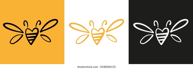 Honey bee vector logo design template in trendy minimal linear style. Emblem for food packaging 