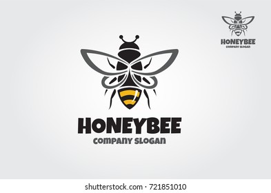 Honey Bee Vector Logo Template. Decorative bee sign. Honey bee logo template. Vector logo illustration.