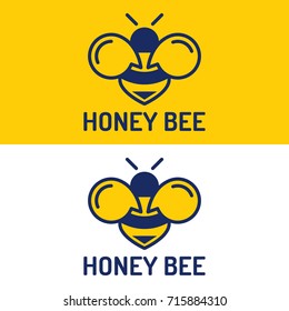Honey bee. Vector mark, symbol, badge, logo, icon illustration on white and yellow background. Business concept.
