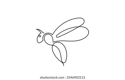 Vector de abeja de miel, un dibujo de línea continua de una abeja de miel. dibujo de una sola línea de una abeja voladora. arte de línea aislado en un fondo blanco, que ilustra una abeja de miel y un panal.