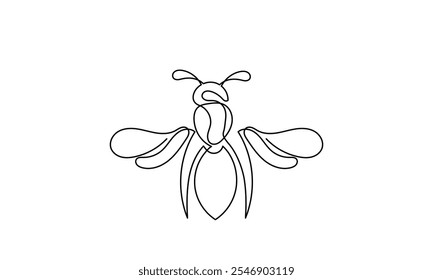 Vector de abeja de miel, un dibujo de línea continua de una abeja de miel. dibujo de una sola línea de una abeja voladora. arte de línea aislado en un fondo blanco, que ilustra una abeja de miel y un panal.