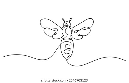 Vector de abeja de miel, un dibujo de línea continua de una abeja de miel. dibujo de una sola línea de una abeja voladora. arte de línea aislado en un fondo blanco, que ilustra una abeja de miel y un panal.