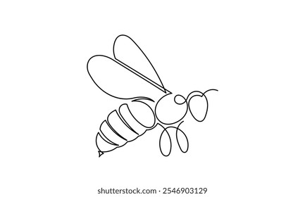 Vector de abeja de miel, un dibujo de línea continua de una abeja de miel. dibujo de una sola línea de una abeja voladora. arte de línea aislado en un fondo blanco, que ilustra una abeja de miel y un panal.