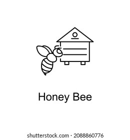 HONEY BEE vector outline icon for web design isolated on white background