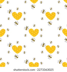 Patrón vector de abejas. Cosecha una casa de campo sin costuras. Ilustración dibujada a mano ligera con colmena 