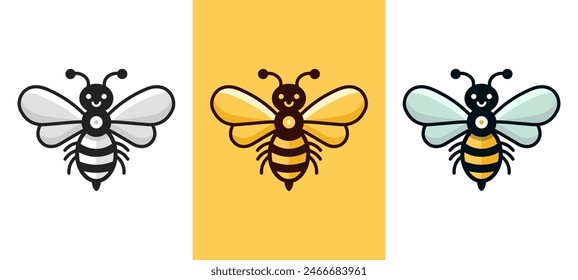 Juego de Vector Abeja. Dibujos animados de la abeja del bebé, diseño del Paquete de la abeja para la apicultura y el negocio de la colmena