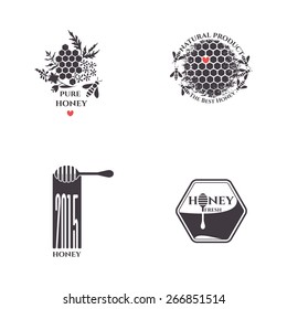 Honey bee vector set.  Badges, stickers, labels for bee products.