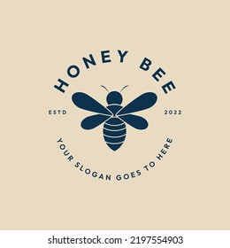 honey bee vintage logo, icon and symbol, vector illustration design