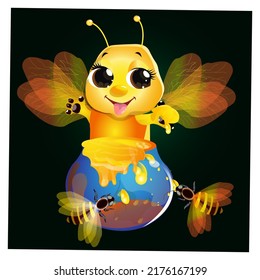 honey bee vintage vector illustration.