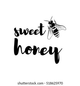 Honey bee, vintage vector illustration. Isolated On White Background