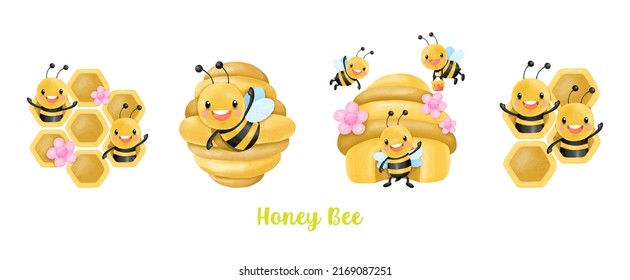 Honey Bee Watercolor Clipart, buzz 