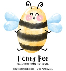 Honey bee watercolor style. Cute bee. Vector. Illustration