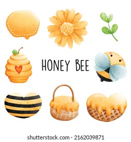 Honey Bee, watercolor honey bee Vector illustration