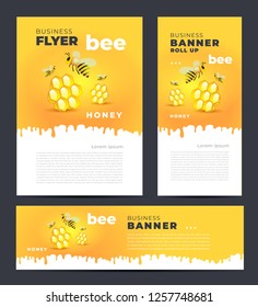 Honey Bee Yellow Color Theme Set Flyer Cover, Banner, Roll Up Banner