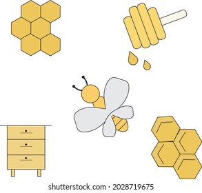 Honey and beehive with a bee combined in one picture professionally on a white background