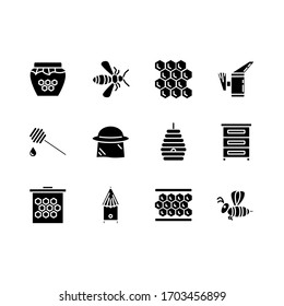 Honey beekeeping and apiculture line icons. Honey processing, beekeeper equipment tools, organic products, apiary, Bee,  Sweets, Honeycomb Concept Linear Pictograms