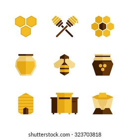 Honey and beekeeping icons. Vector illustration, flat style.