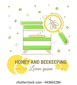 Honey and beekeeping logo and label . Line style logotype template with honey elements. Easy to use business template. Vector abstract logo or emblem.
