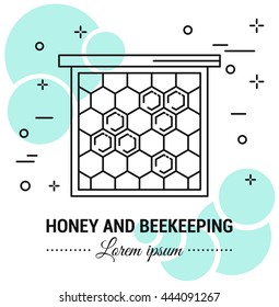 Honey and beekeeping logo and label . Line style logotype template with honey elements. Easy to use business template. Vector abstract logo or emblem.