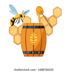 Honey beekeeping poster of honeycomb, wooden