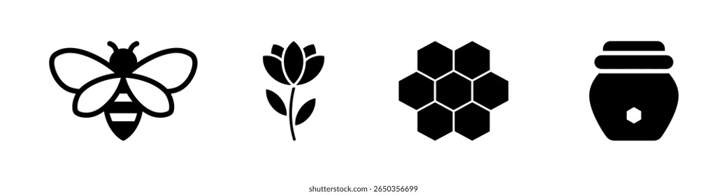 Honey and beekeeping related icons set. Vector illustration.