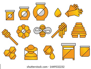 honey and beekeeping set icons. Simple beekeeping collection theme.  bee, honey pot, honeycombs. vector illustration